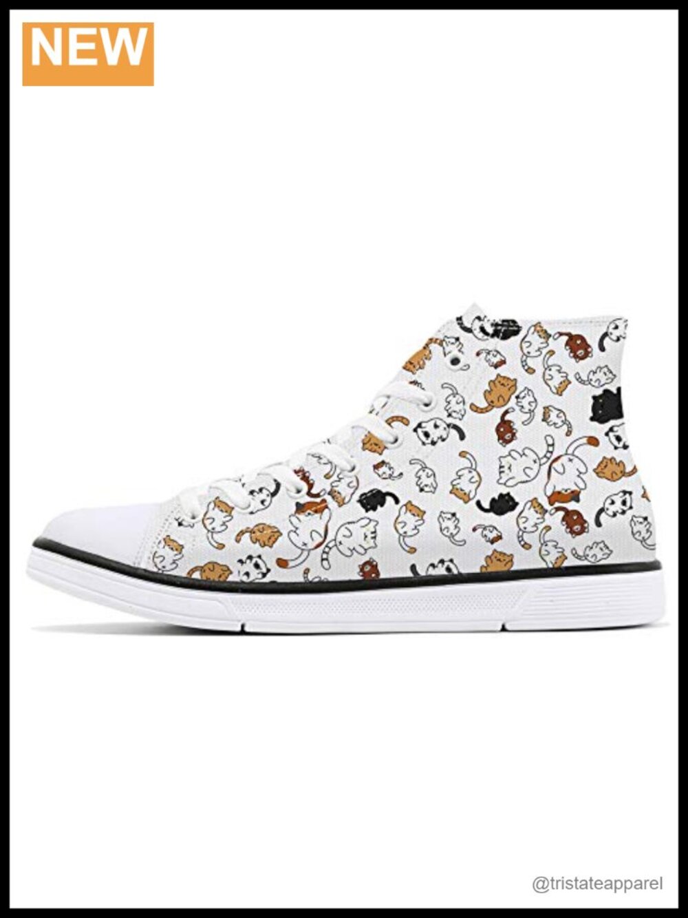 Cat Print High Top Canvas Sneakers Lace Up Casual Kitty Shoes